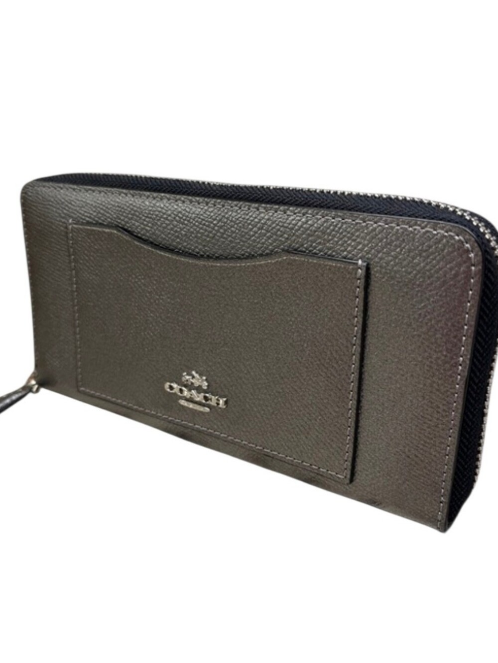COACH Accordion Zip Around Wallet Pewter Cross Grain Leather - Picture 2 of 6